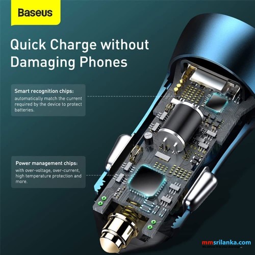 Baseus Golden Contactor Pro Dual Quick  Car Charger U+C 40W（With Baseus Simple Wisdom Data Cable Type-C to iP 1m) Blue